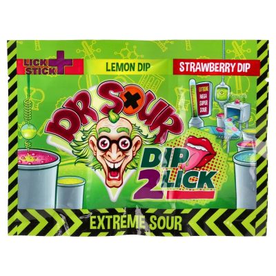 Dr. Sour, tvrde bombone sa tečnim slatkišem, Dip 2 Lick, 18g