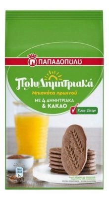 Keks sa Više Vrsta Žitarica Kakaom i Zasladjivačima 160 g Papadopoulos