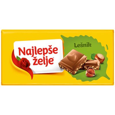 ČOKOLADA MLEČNA SA LEŠNIKOM NAJLEPŠE ŽELJE 85G